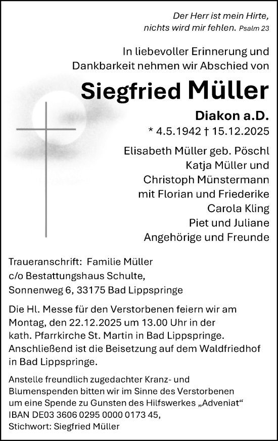 Traueranzeige von Siegfried Müller von Neue Westfälische und Westfalen-Blatt