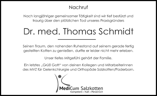 Traueranzeige von Thomas Schmidt von Neue Westfälische und Westfalen-Blatt