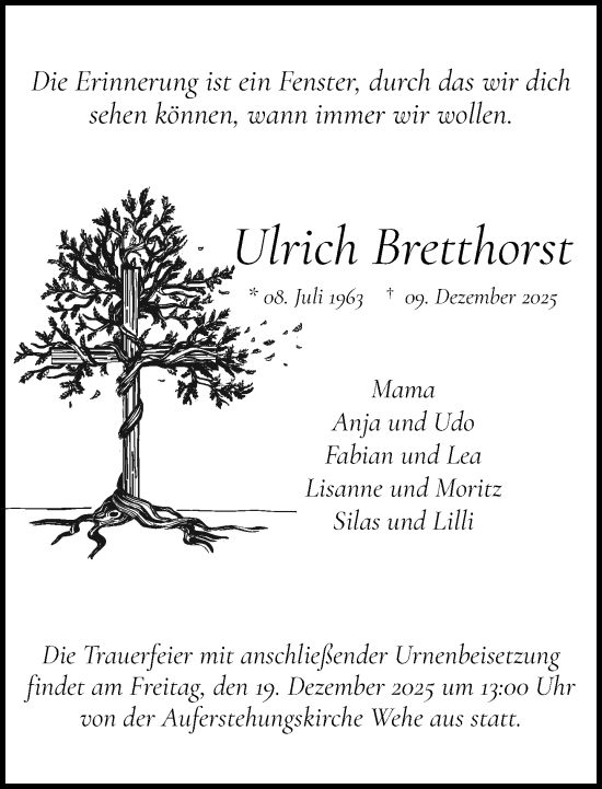 Traueranzeige von Ulrich Bretthorst von Neue Westfälische und Westfalen-Blatt