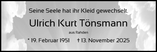Traueranzeige von Ulrich Kurt Tönsmann von Neue Westfälische und Westfalen-Blatt