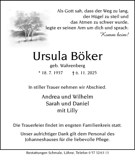 Traueranzeige von Ursula Böker von Neue Westfälische und Westfalen-Blatt