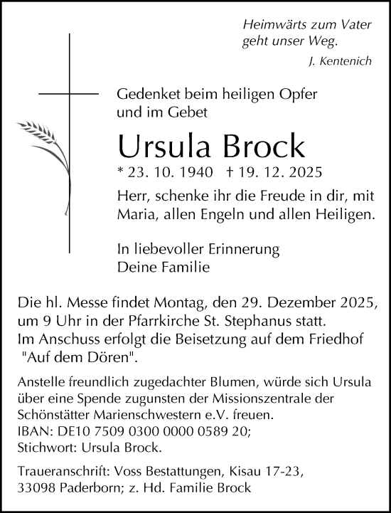 Traueranzeige von Ursula Brock von Neue Westfälische und Westfalen-Blatt