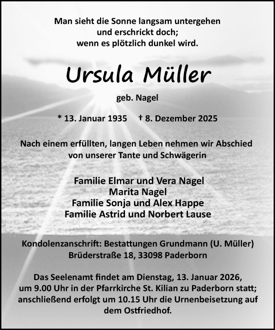 Traueranzeige von Ursula Müller von Neue Westfälische und Westfalen-Blatt