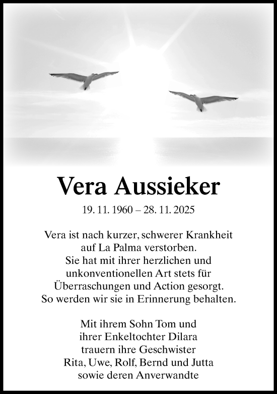Traueranzeige von Vera Aussieker von Neue Westfälische und Westfalen-Blatt