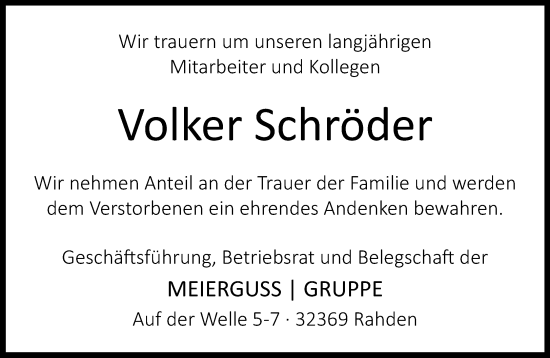 Traueranzeige von Volker Schröder von Neue Westfälische und Westfalen-Blatt