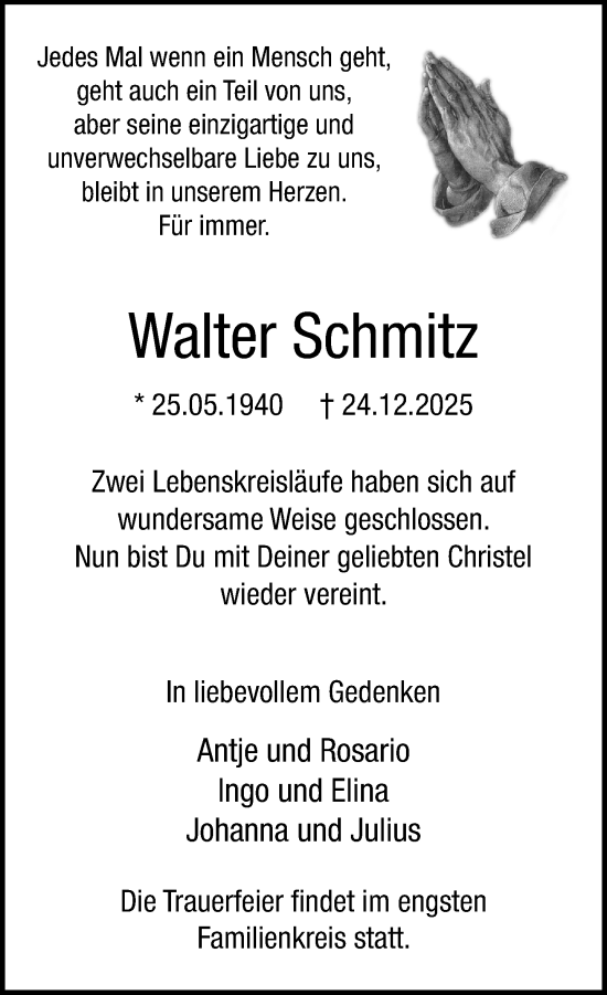 Traueranzeige von Walter Schmitz von Neue Westfälische und Westfalen-Blatt