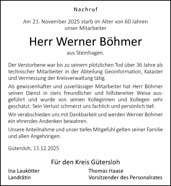 Traueranzeige von Werner Böhmer von Neue Westfälische und Westfalen-Blatt