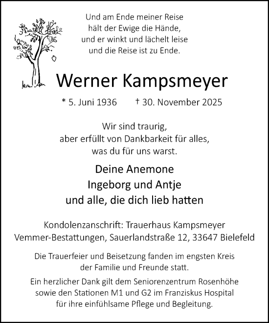 Traueranzeige von Werner Kampsmeyer von Neue Westfälische und Westfalen-Blatt