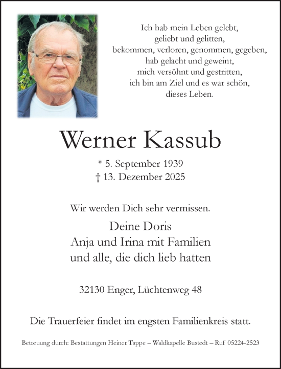 Traueranzeige von Werner Kassub von Neue Westfälische und Westfalen-Blatt