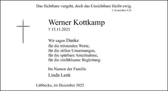 Traueranzeige von Werner Kottkamp von Neue Westfälische und Westfalen-Blatt