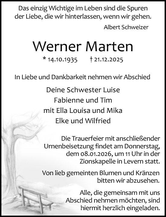 Traueranzeige von Werner Marten von Neue Westfälische und Westfalen-Blatt