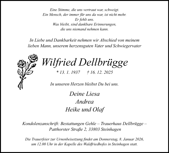 Traueranzeige von Wilfried Dellbrügge von Neue Westfälische und Westfalen-Blatt