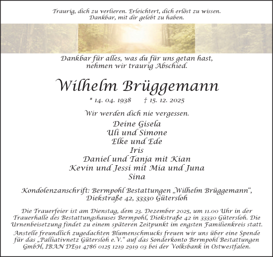 Traueranzeige von Wilhelm Brüggemann von Neue Westfälische und Westfalen-Blatt