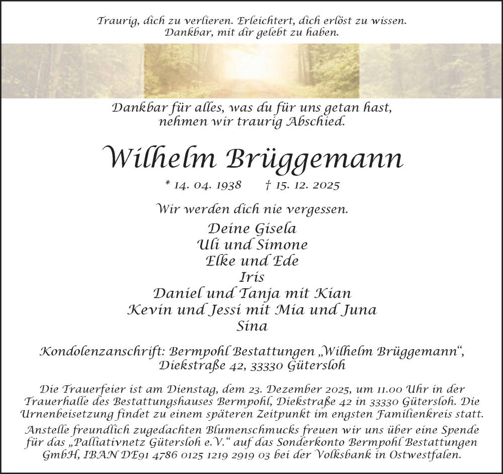  Traueranzeige für Wilhelm Brüggemann vom 20.12.2025 aus Neue Westfälische und Westfalen-Blatt