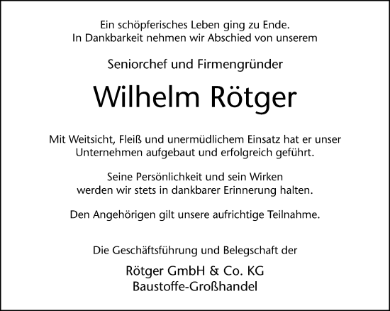 Traueranzeige von Wilhelm Rötger von Neue Westfälische und Westfalen-Blatt