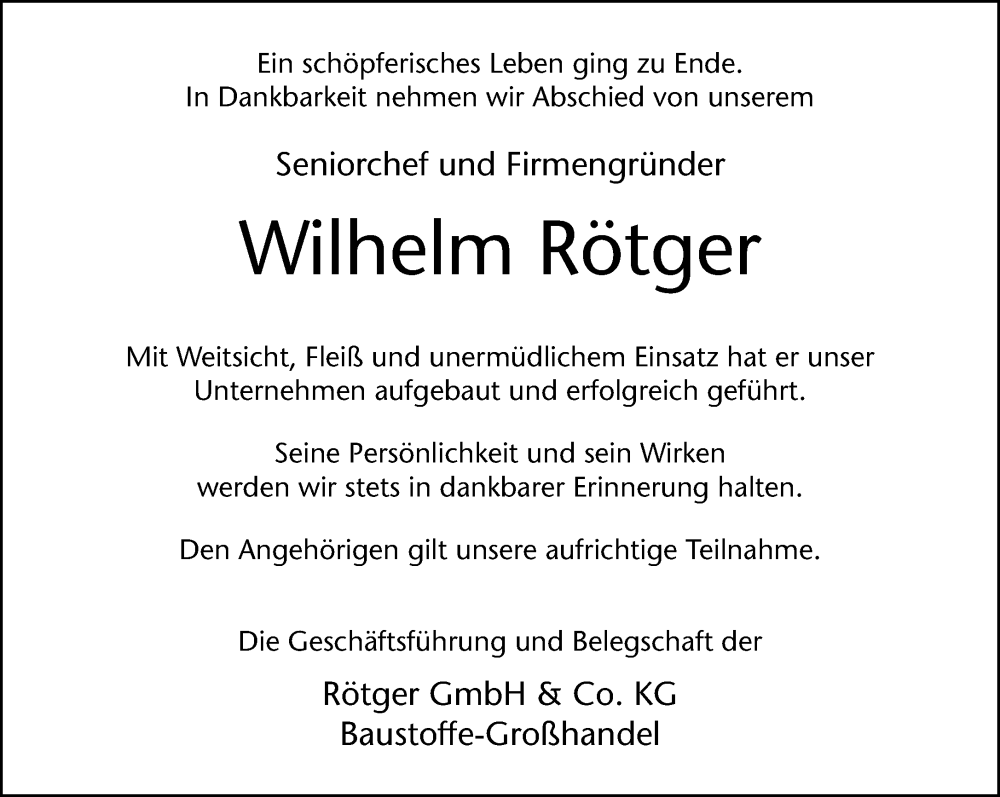  Traueranzeige für Wilhelm Rötger vom 09.12.2025 aus Neue Westfälische und Westfalen-Blatt