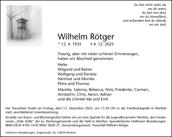 Traueranzeige von Wilhelm Rötger von Neue Westfälische und Westfalen-Blatt
