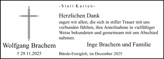 Traueranzeige von Wolfgang Brachem von Neue Westfälische und Westfalen-Blatt