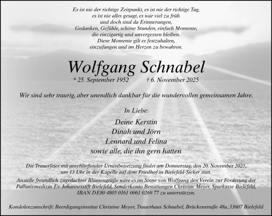 Traueranzeige von Wolfgang Schnabel von Neue Westfälische und Westfalen-Blatt