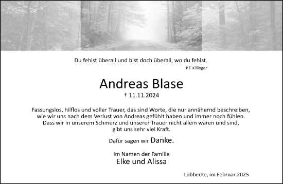 Traueranzeige von Andreas Blase von Neue Westfälische und Westfalen-Blatt