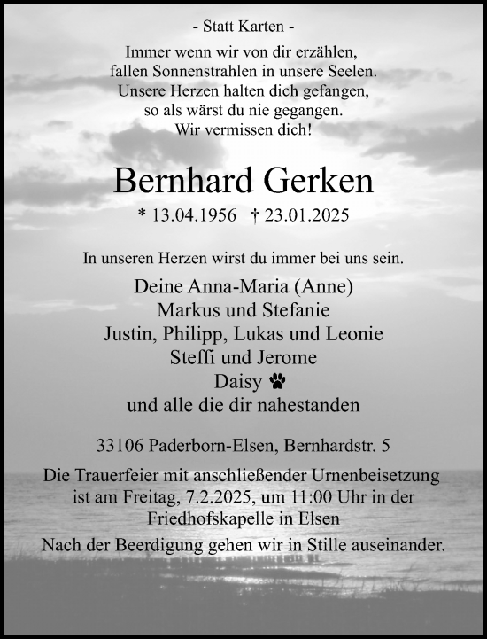 Traueranzeige von Bernhard Gerken von Neue Westfälische und Westfalen-Blatt