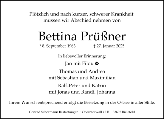 Traueranzeige von Bettina Prüßner von Neue Westfälische und Westfalen-Blatt