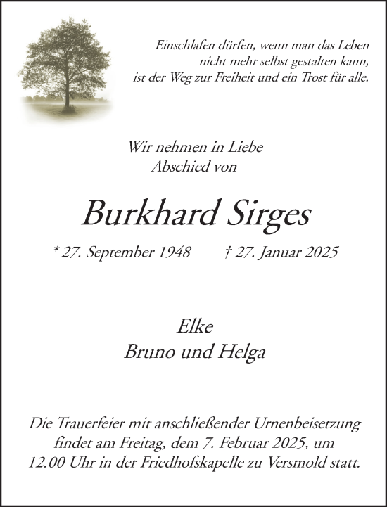 Traueranzeige von Burkhard Sirges von Neue Westfälische und Westfalen-Blatt