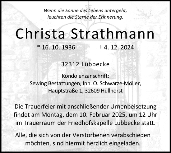 Traueranzeige von Christa Strathmann von Neue Westfälische und Westfalen-Blatt