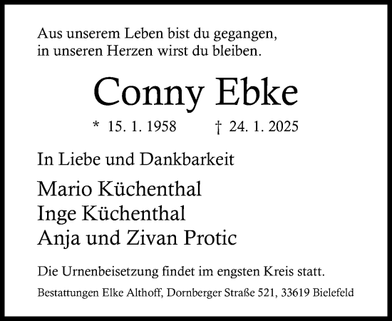 Traueranzeige von Conny Ebke von Neue Westfälische und Westfalen-Blatt