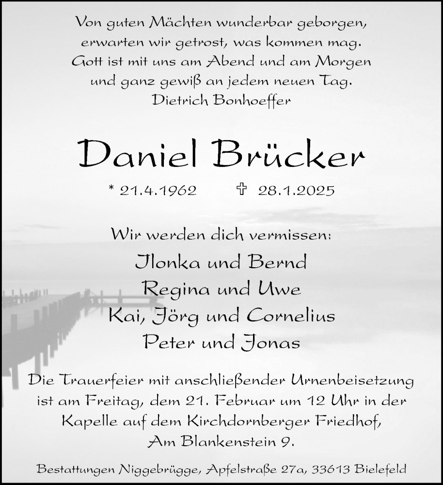  Traueranzeige für Daniel Brücker vom 08.02.2025 aus Neue Westfälische und Westfalen-Blatt