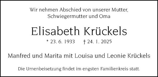 Traueranzeige von Elisabeth Krückels von Neue Westfälische und Westfalen-Blatt