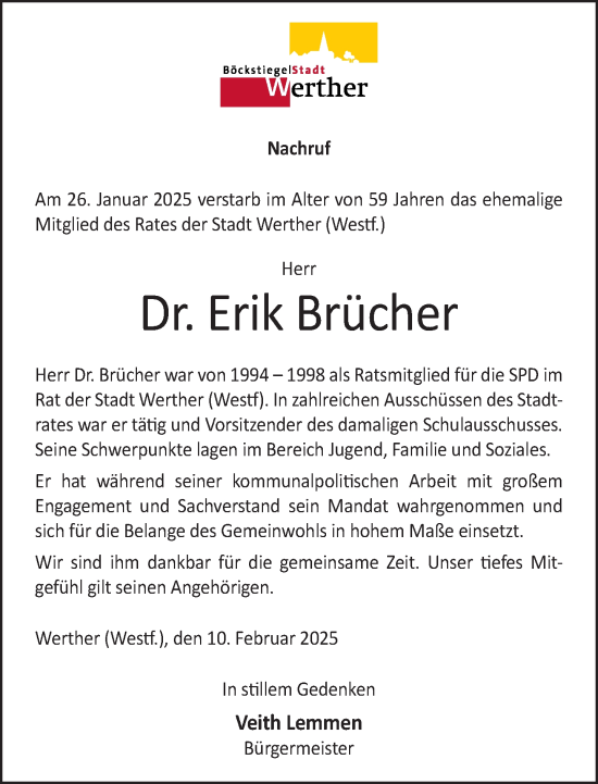 Traueranzeige von Erik Brücher von Neue Westfälische und Westfalen-Blatt