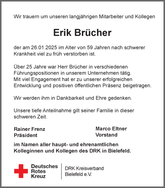 Traueranzeige von Erik Brücher von Neue Westfälische und Westfalen-Blatt