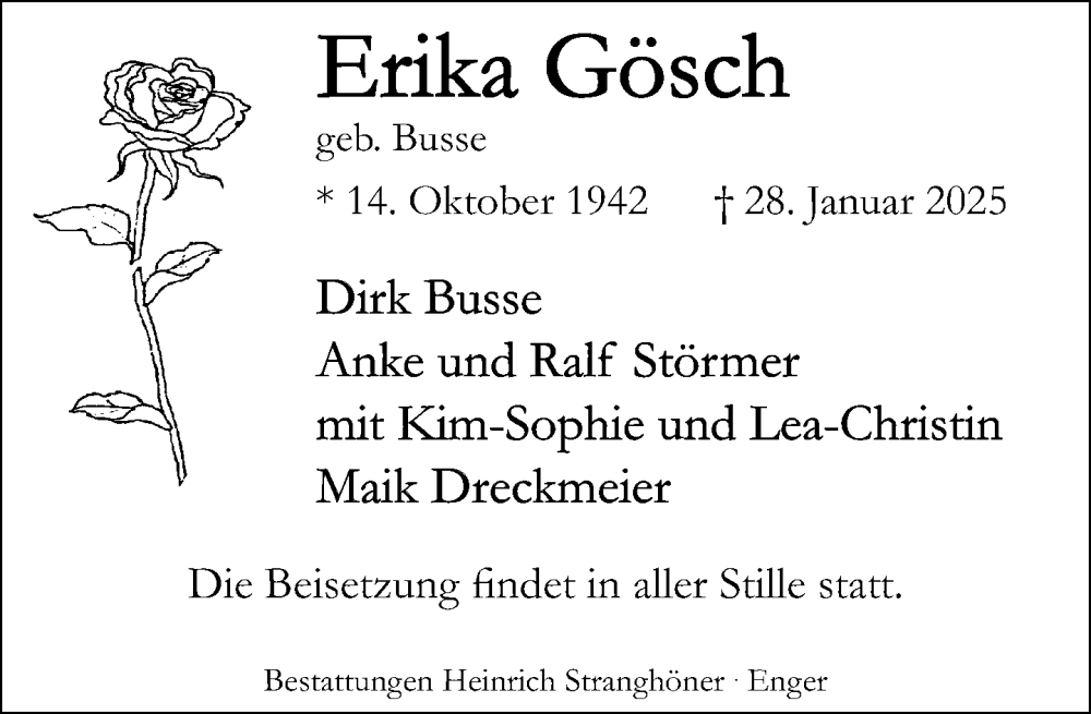  Traueranzeige für Erika Gösch vom 08.02.2025 aus Neue Westfälische und Westfalen-Blatt