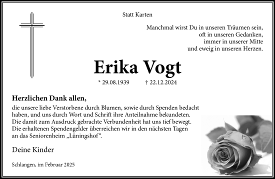 Traueranzeige von Erika Vogt von Neue Westfälische und Westfalen-Blatt