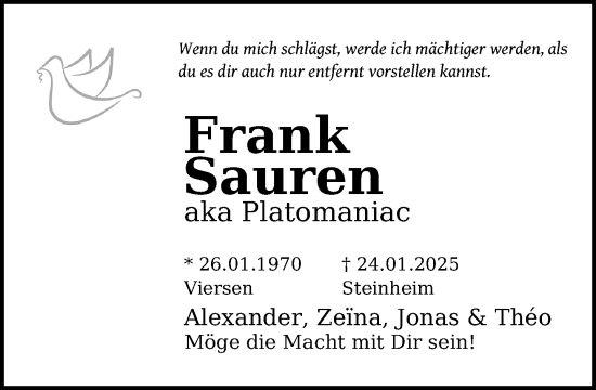 Traueranzeige von Frank Sauren von Neue Westfälische und Westfalen-Blatt