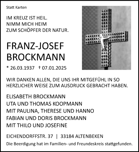 Traueranzeige von Franz-Josef Brockmann von Neue Westfälische und Westfalen-Blatt