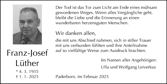 Traueranzeige von Franz-Josef Lüther von Neue Westfälische und Westfalen-Blatt