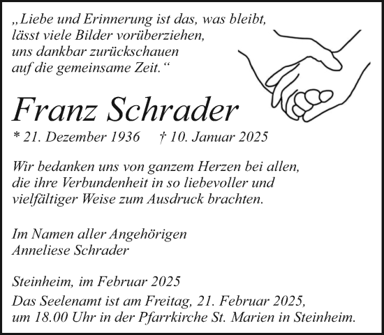 Traueranzeige von Franz Schrader von Neue Westfälische und Westfalen-Blatt