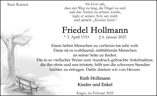 Traueranzeige von Friedel Hollmann von Neue Westfälische und Westfalen-Blatt