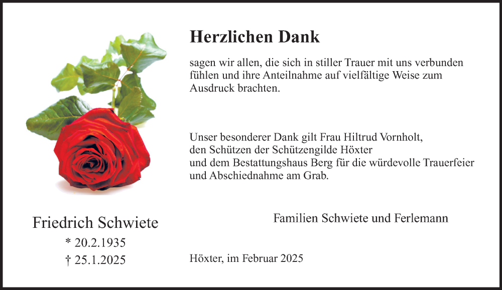 Traueranzeige für Friedrich Schwiete vom 22.02.2025 aus Neue Westfälische und Westfalen-Blatt