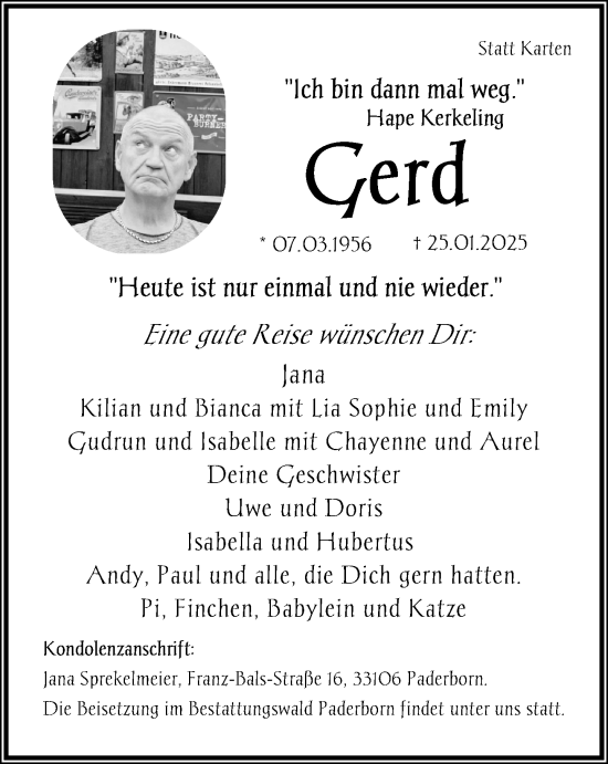 Traueranzeige von Gerd  von Neue Westfälische und Westfalen-Blatt