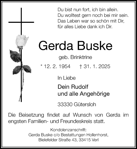 Traueranzeige von Gerda Buske von Neue Westfälische und Westfalen-Blatt