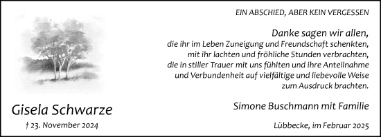 Traueranzeige von Gisela Schwarze von Neue Westfälische und Westfalen-Blatt
