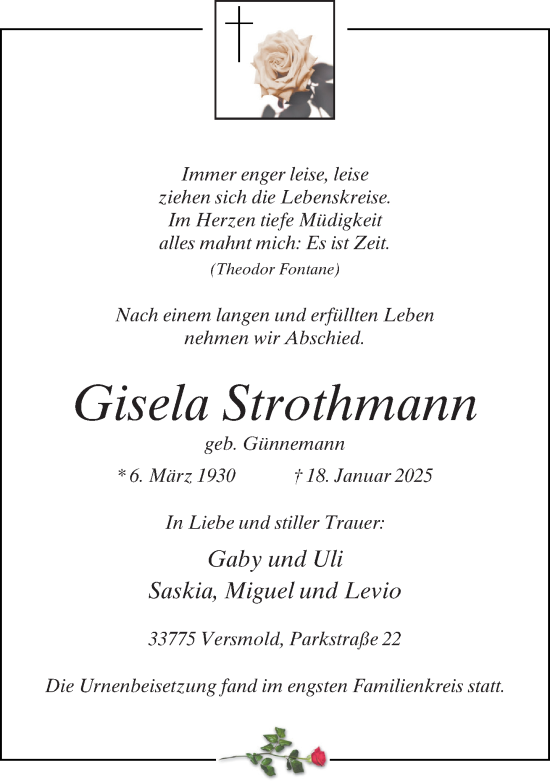 Traueranzeige von Gisela Strothmann von Neue Westfälische und Westfalen-Blatt