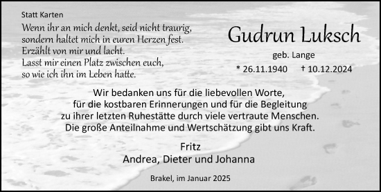 Traueranzeige von Gudrun Luksch von Neue Westfälische und Westfalen-Blatt