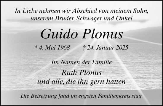 Traueranzeige von Guido Plonus von Neue Westfälische und Westfalen-Blatt