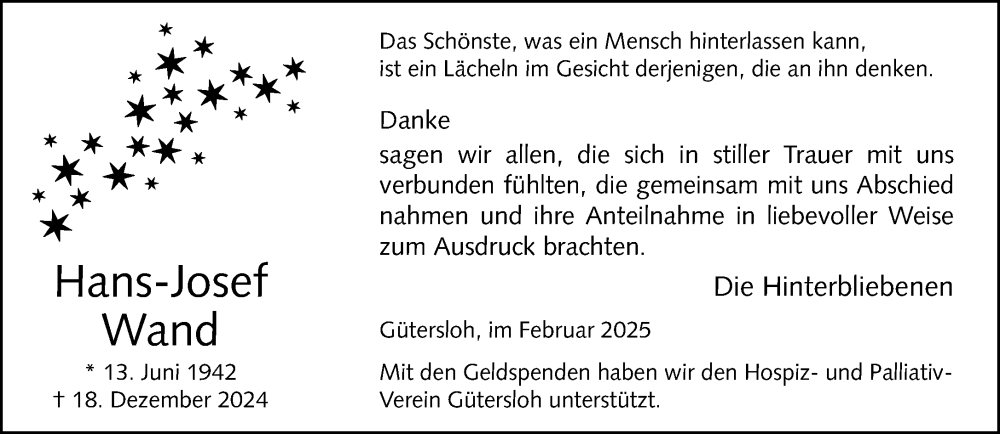  Traueranzeige für Hans-Josef Wand vom 15.02.2025 aus Neue Westfälische und Westfalen-Blatt