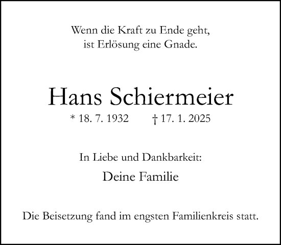 Traueranzeige von Hans Schiermeier von Neue Westfälische und Westfalen-Blatt
