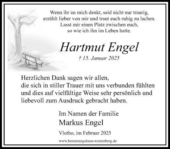 Traueranzeige von Hartmut Engel von Neue Westfälische und Westfalen-Blatt